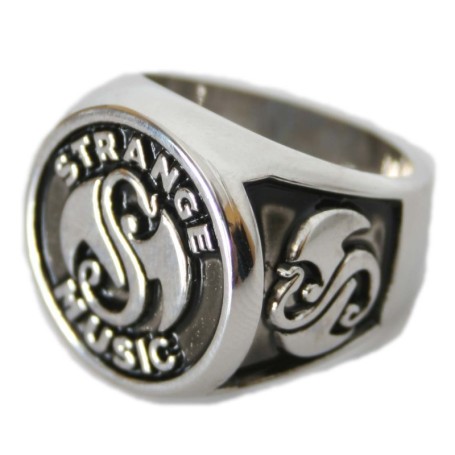 Strange Music - Silver and Black Round Ring size 11