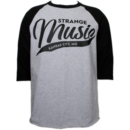 Strange Music - Athletic Heather Black Cursive Raglan T-Shirt