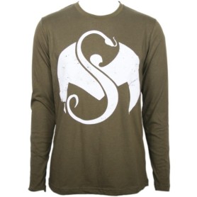 Strange Music - Military Green Snake &amp; Bat Logo Luxury Blend Long Sleeve T-Shirt